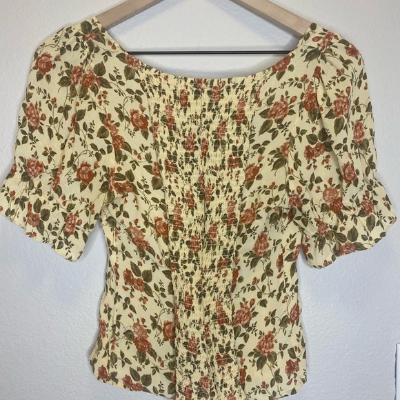 Reformation Delevan Top / Square Neck, Smocked, Floral, Blouse / Size 10 - Picture 7 of 9
